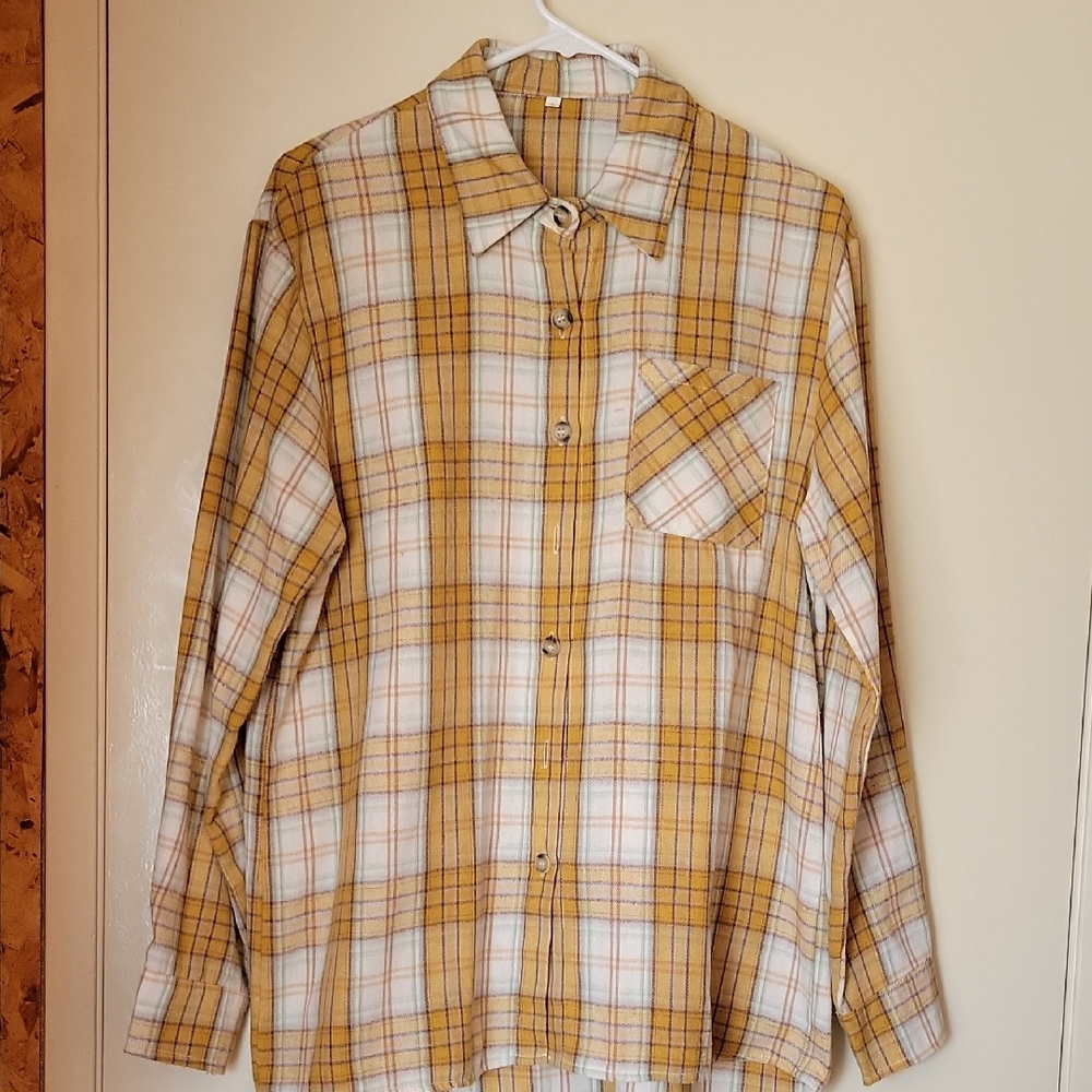 Plaid Button-Up Shirt in Yellow and WhiteAny 3 Shirts For 20.00